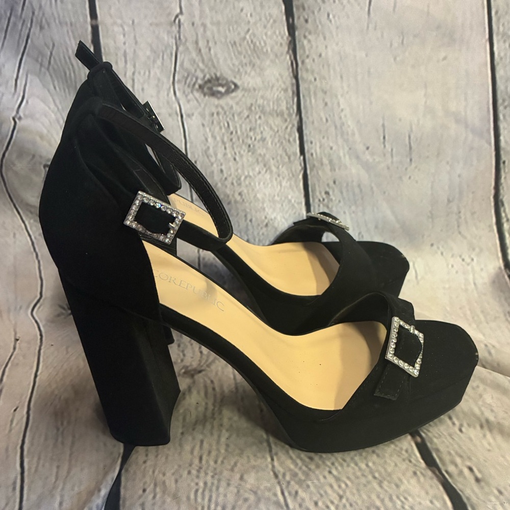 Marco Republic Chunky Block Black Open Toe Formal‎ Platform High Heels W8 Y2K